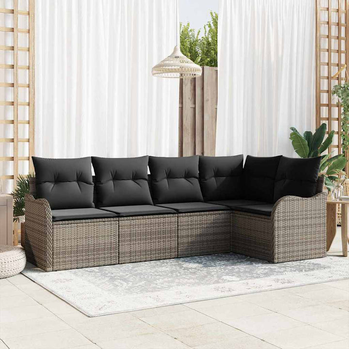Havesofa Sæt med opbevaring 5 pcs Grå polyrattan