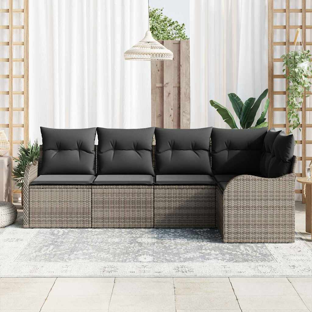 Havesofa Sæt med opbevaring 5 pcs Grå polyrattan