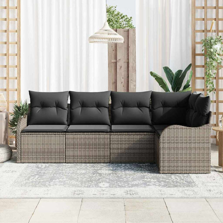 Havesofa Sæt med opbevaring 5 pcs Grå polyrattan