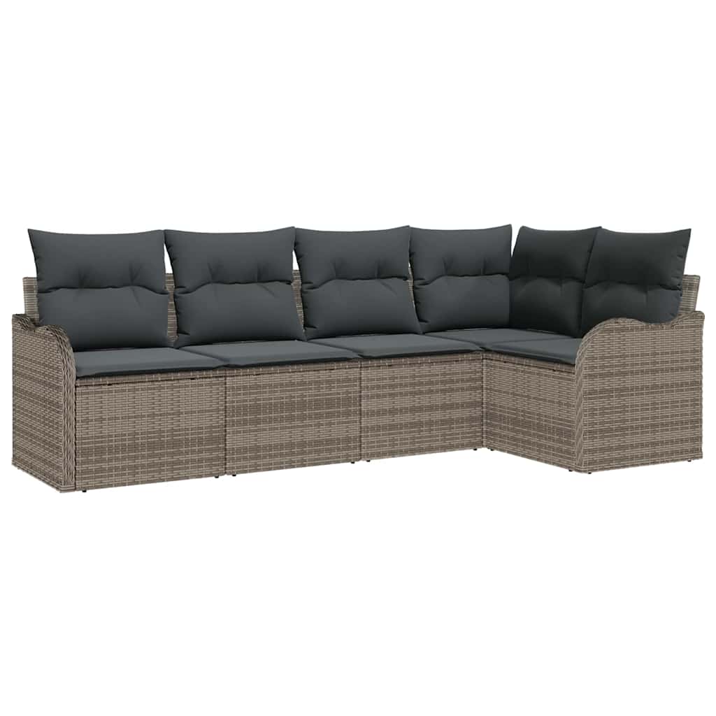 Havesofa Sæt med opbevaring 5 pcs Grå polyrattan