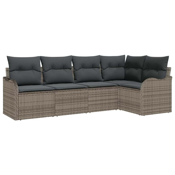 Havesofa Sæt med opbevaring 5 pcs Grå polyrattan
