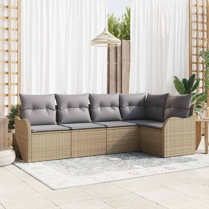 Havesofa Sæt med opbevaring 5 pcs Beige polyrattan