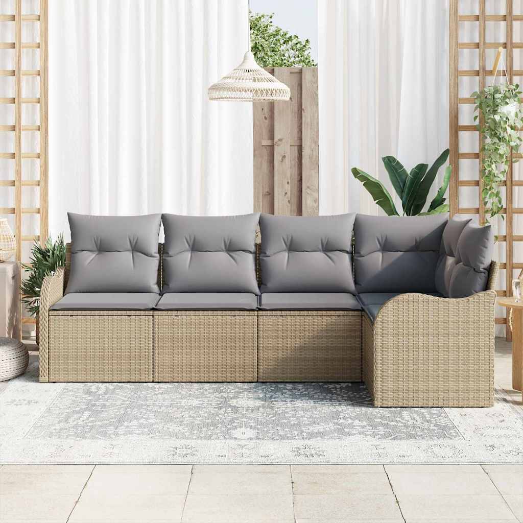 Havesofa Sæt med opbevaring 5 pcs Beige polyrattan