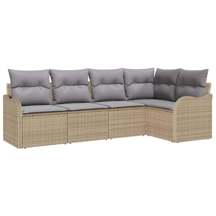 Havesofa Sæt med opbevaring 5 pcs Beige polyrattan