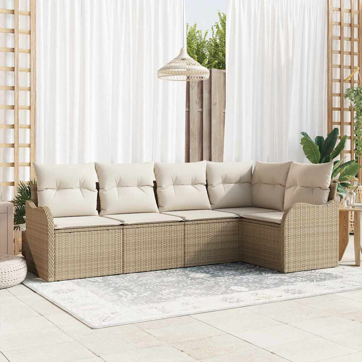 Havesofa Sæt med opbevaring 5 pcs Beige polyrattan