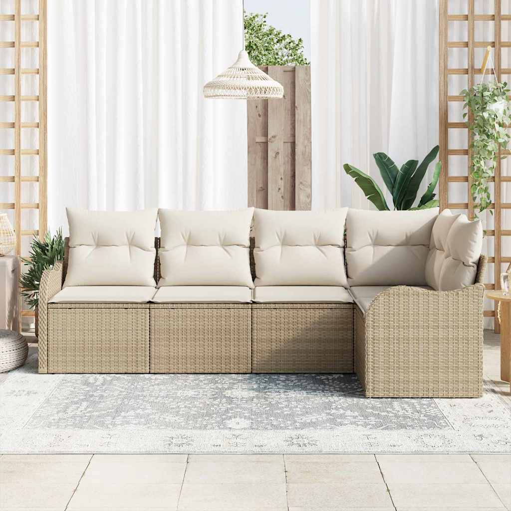 Havesofa Sæt med opbevaring 5 pcs Beige polyrattan