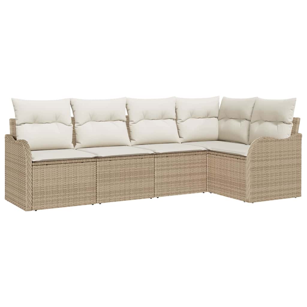Havesofa Sæt med opbevaring 5 pcs Beige polyrattan