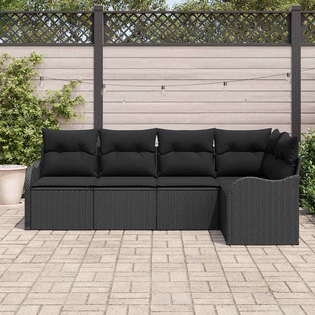 Havesofa Sæt med opbevaring 5 pcs Sort polyrattan