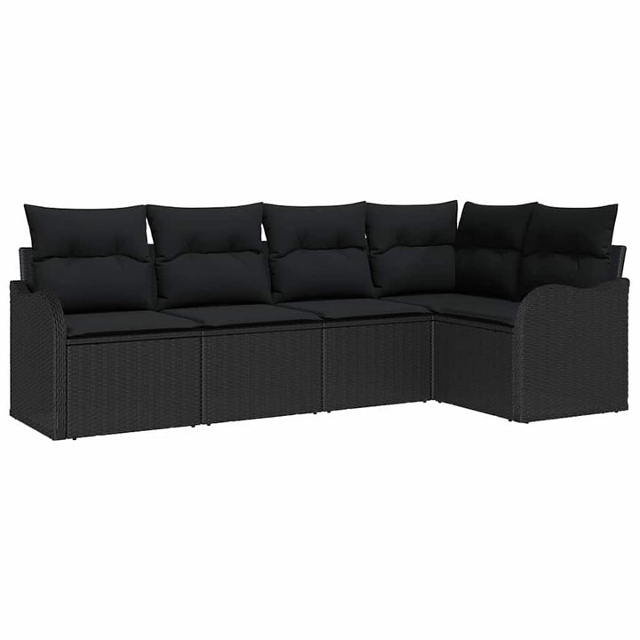 Havesofa Sæt med opbevaring 5 pcs Sort polyrattan