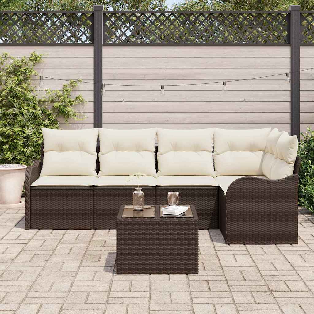 Havesofa Sæt med opbevaring 6 pcs Brun polyrattan