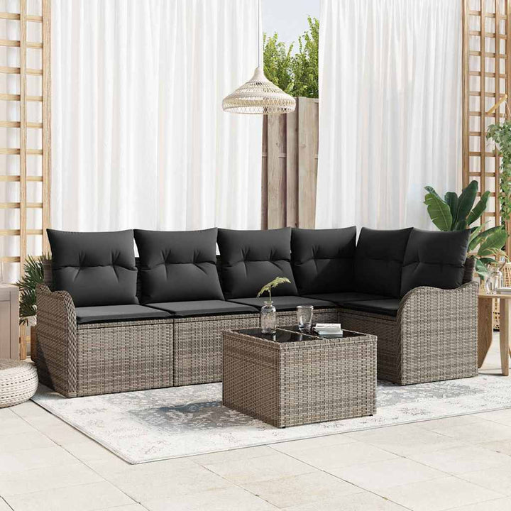 Havesofa Sæt med opbevaring 6 pcs Grå polyrattan