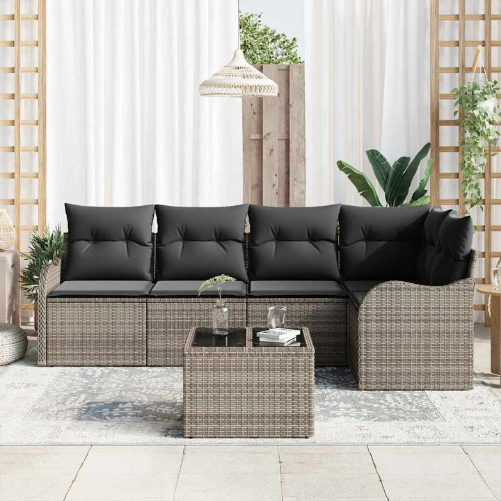 Havesofa Sæt med opbevaring 6 pcs Grå polyrattan