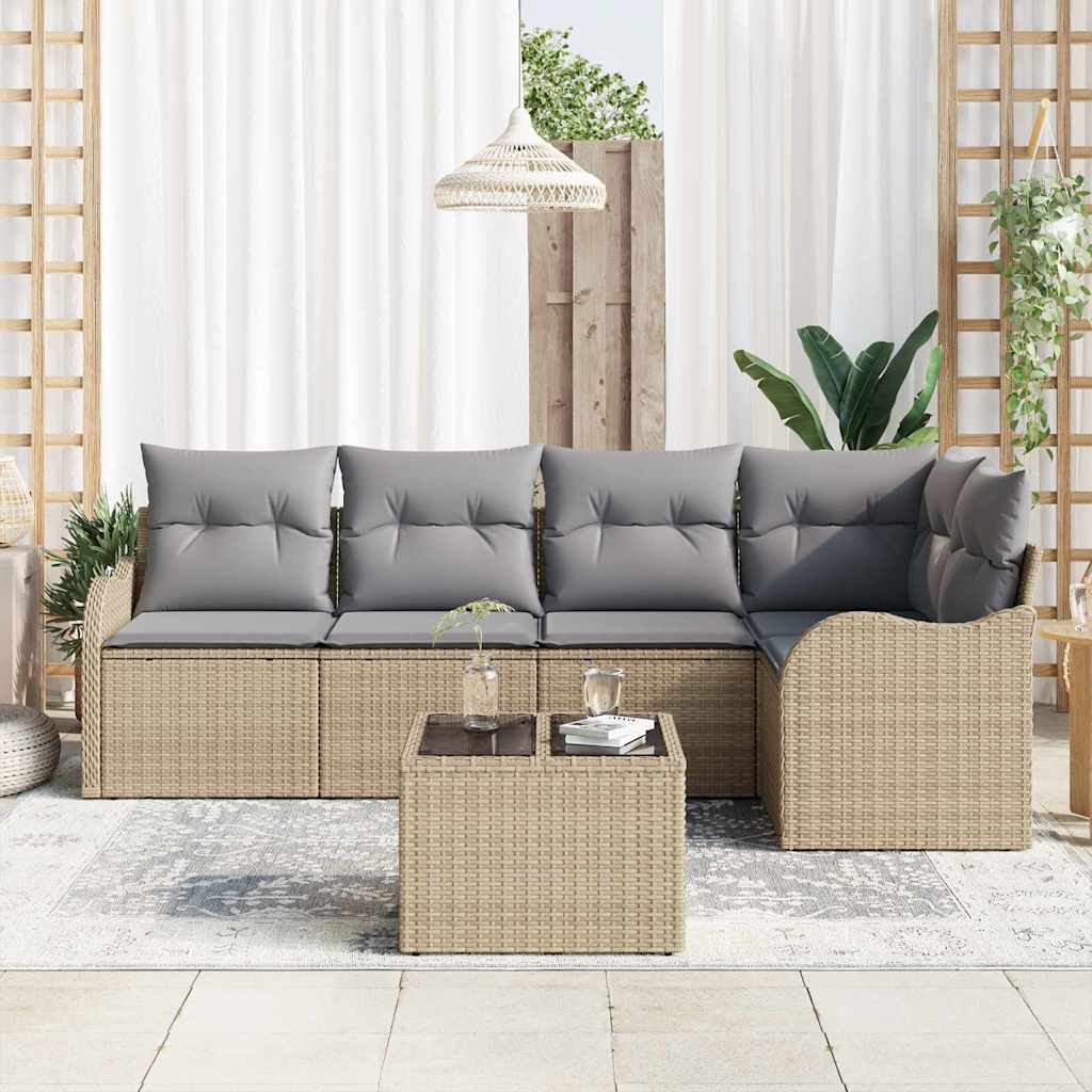 Havesofa Sæt med opbevaring 6 pcs Beige polyrattan