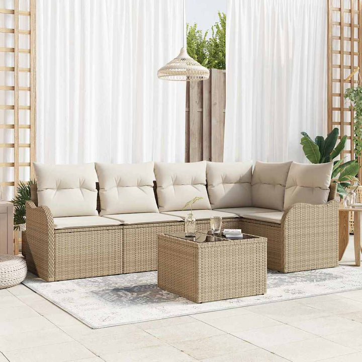 Havesofa Sæt med opbevaring 6 pcs Beige polyrattan
