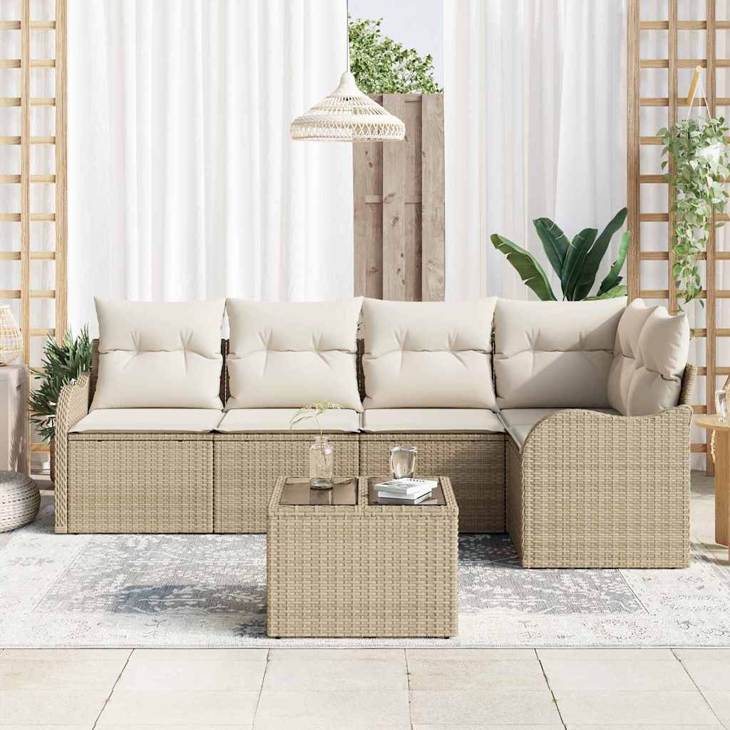 Havesofa Sæt med opbevaring 6 pcs Beige polyrattan