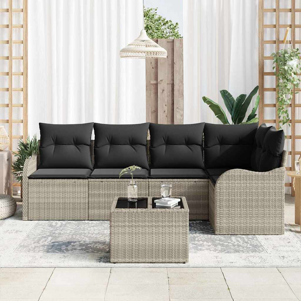 Havesofa Sæt med opbevaring 6 pcs Lysegrå polyrattan