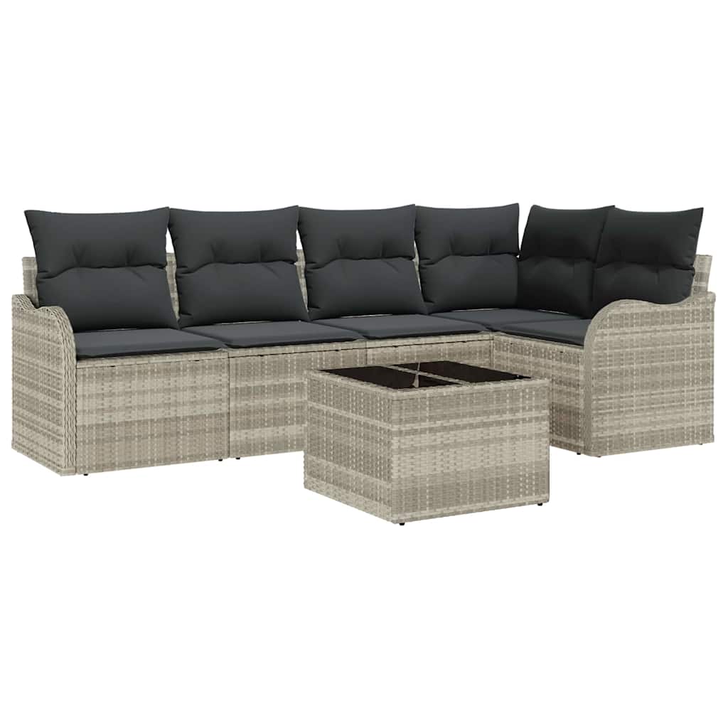 Havesofa Sæt med opbevaring 6 pcs Lysegrå polyrattan