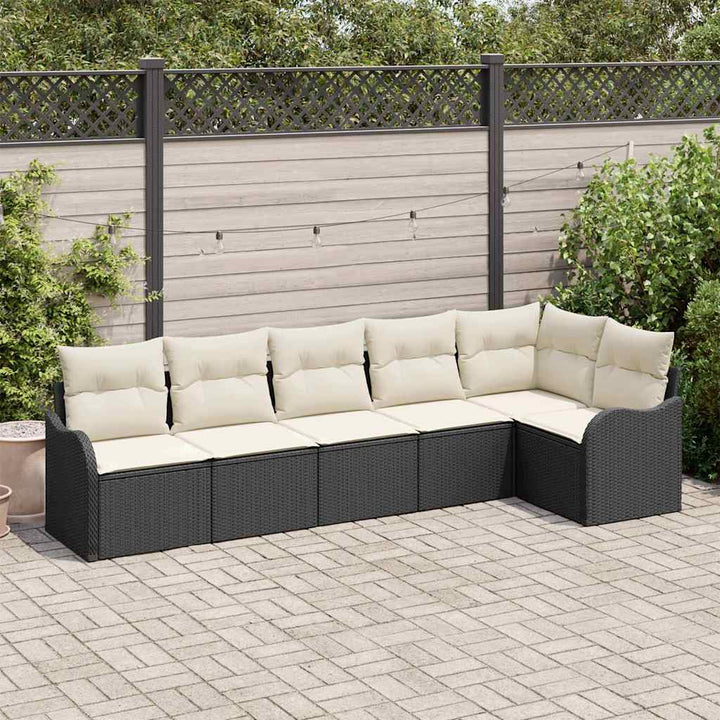 Havesofa Sæt med opbevaring 6 pcs Sort polyrattan