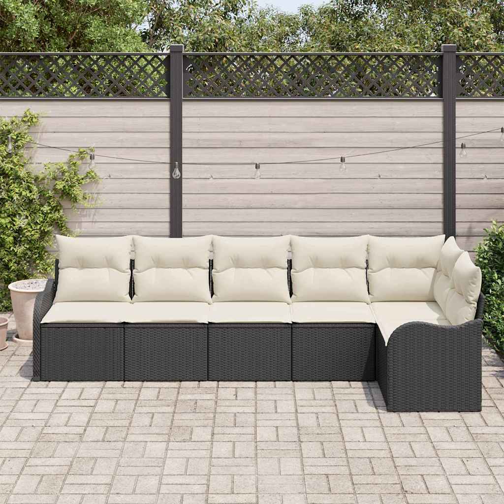 Havesofa Sæt med opbevaring 6 pcs Sort polyrattan