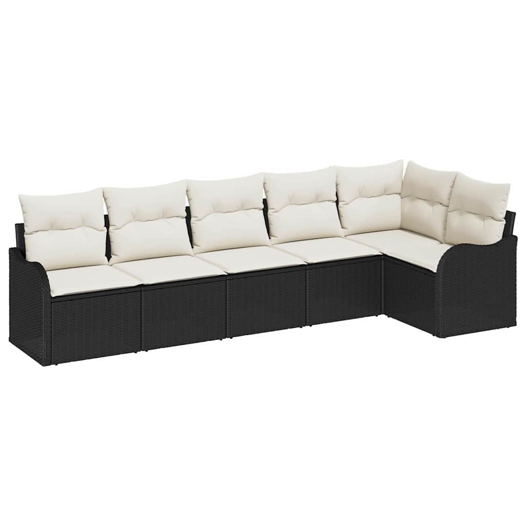 Havesofa Sæt med opbevaring 6 pcs Sort polyrattan
