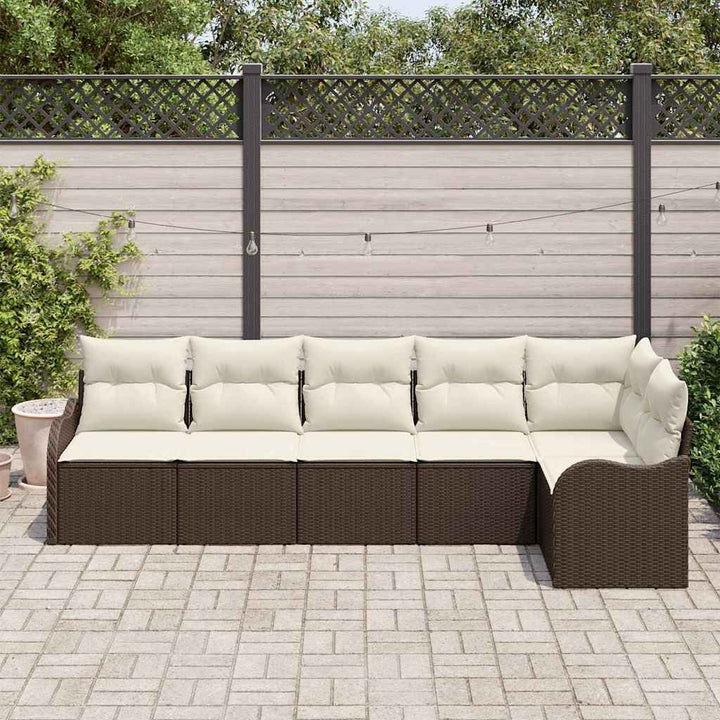 Havesofa Sæt med opbevaring 6 pcs Brun polyrattan