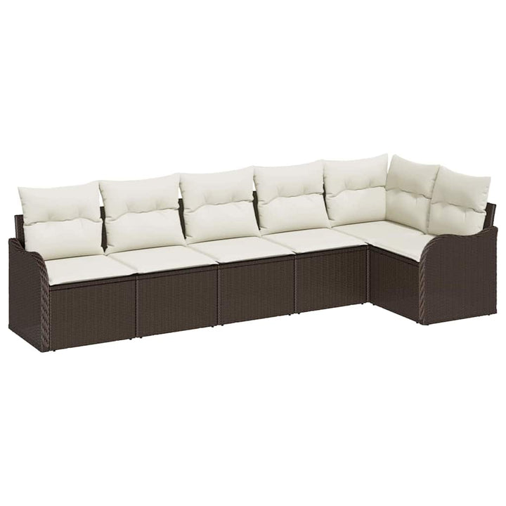Havesofa Sæt med opbevaring 6 pcs Brun polyrattan