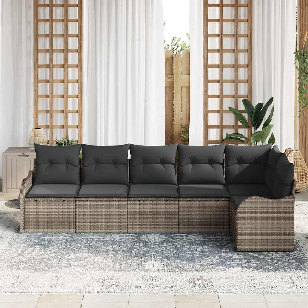 Havesofa Sæt med opbevaring 6 pcs Grå polyrattan