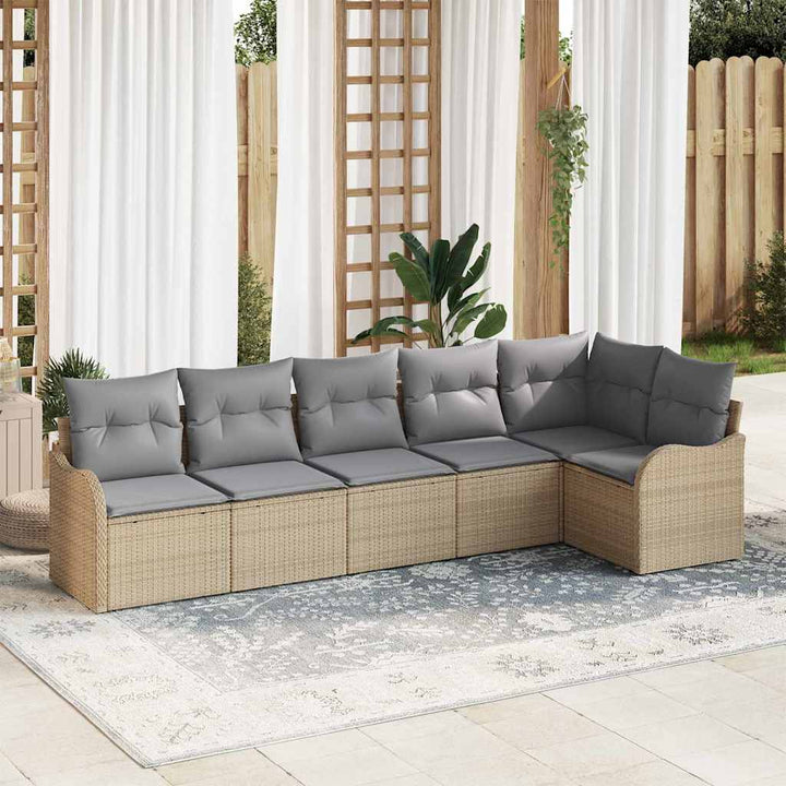 Havesofa Sæt med opbevaring 6 pcs Beige polyrattan