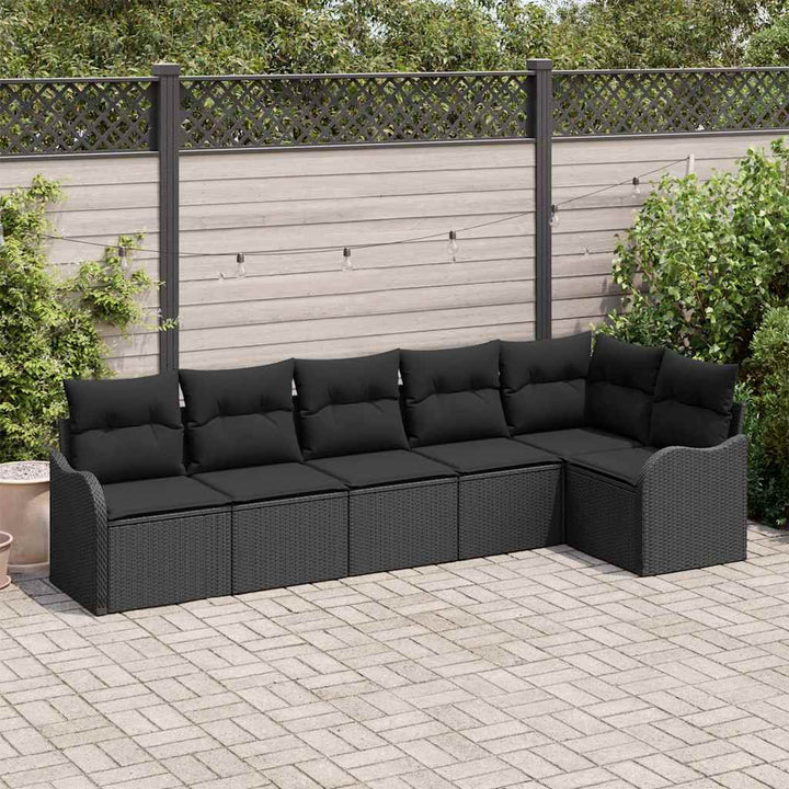 Havesofa Sæt med opbevaring 6 pcs Sort polyrattan