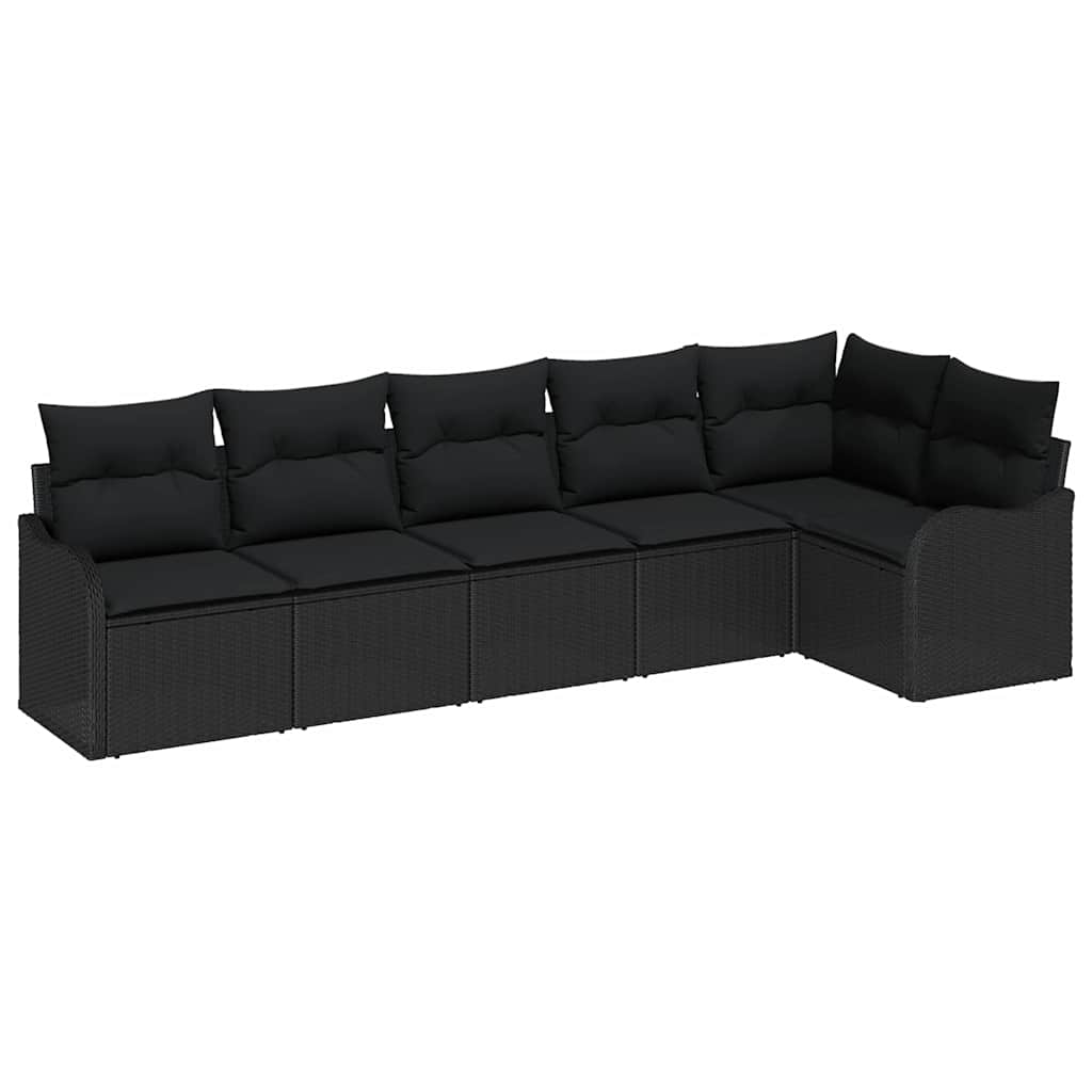 Havesofa Sæt med opbevaring 6 pcs Sort polyrattan