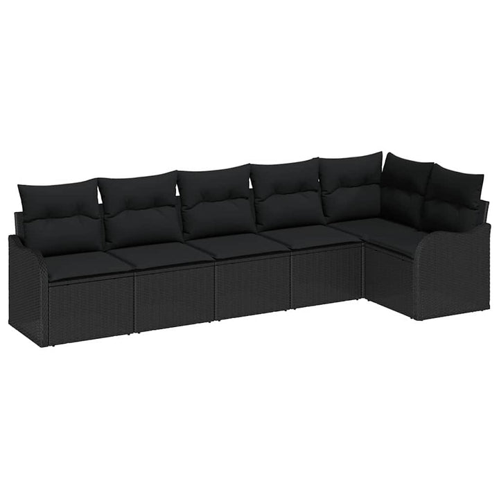 Havesofa Sæt med opbevaring 6 pcs Sort polyrattan