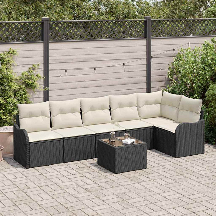 Havesofa Sæt med pude med opbevaring 7 pcs Brun Poly rattan