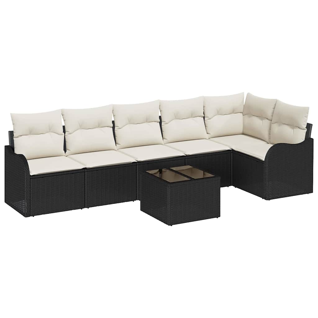 Havesofa Sæt med pude med opbevaring 7 pcs Brun Poly rattan