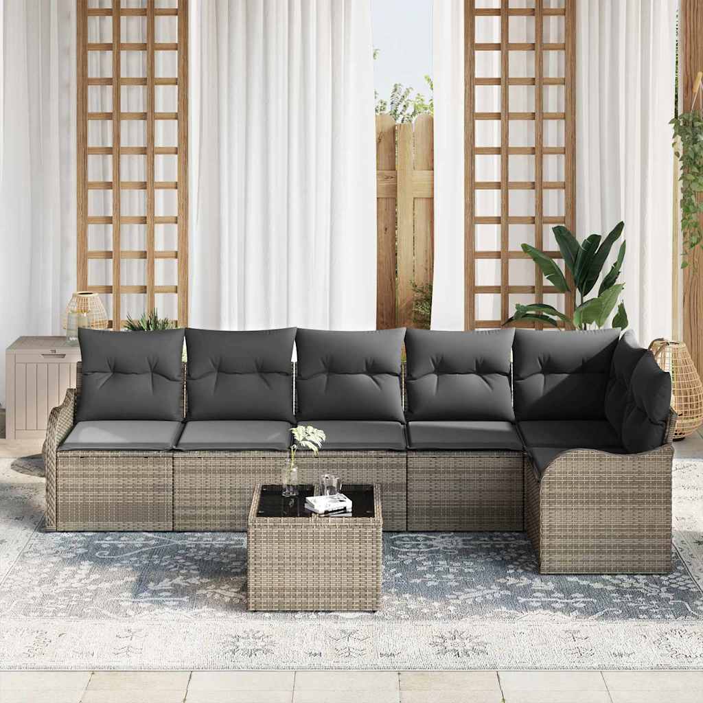 Havesofa Sæt med pude med opbevaring 7 pcs Sort Poly rattan
