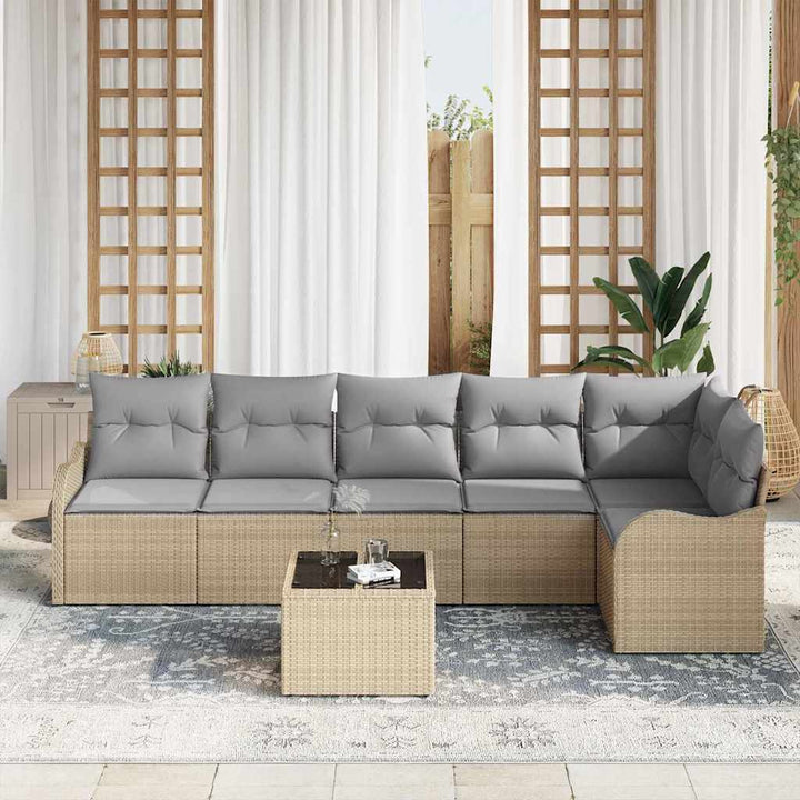 Havesofa Sæt med pude med opbevaring 7 pcs Sort Poly rattan