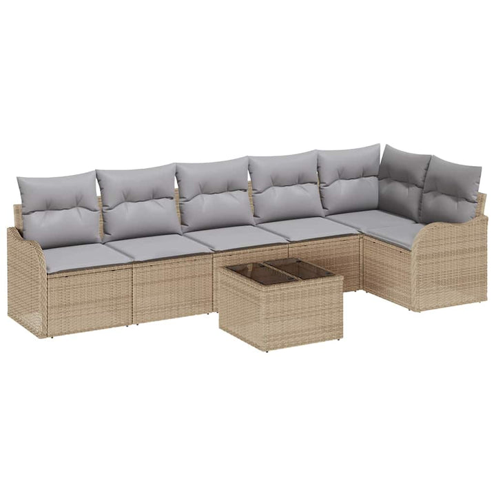 Havesofa Sæt med pude med opbevaring 7 pcs Sort Poly rattan