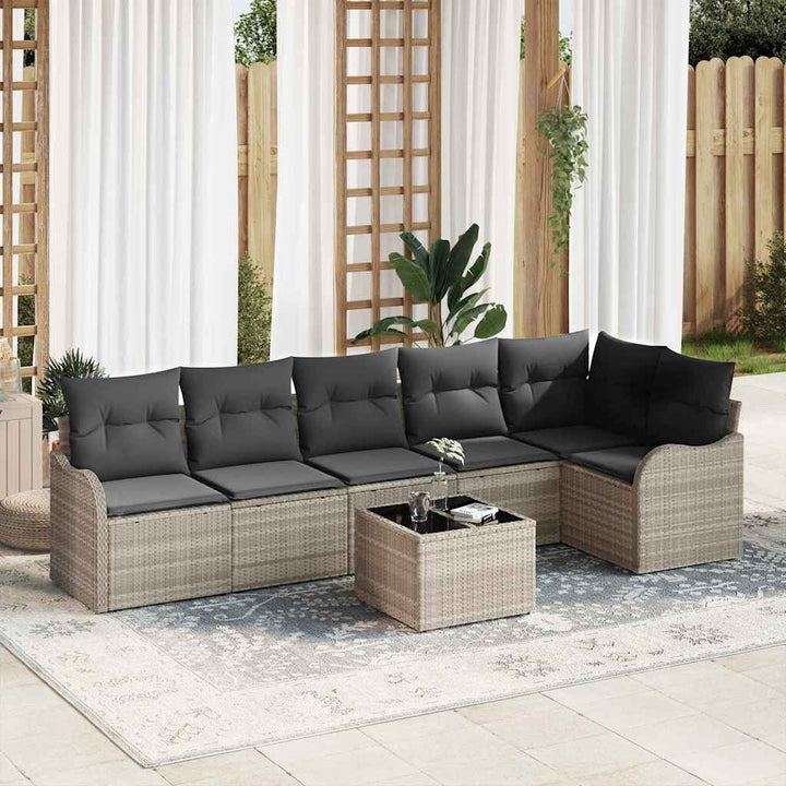 Havesofa Sæt med pude med opbevaring 7 pcs Grå Poly rattan