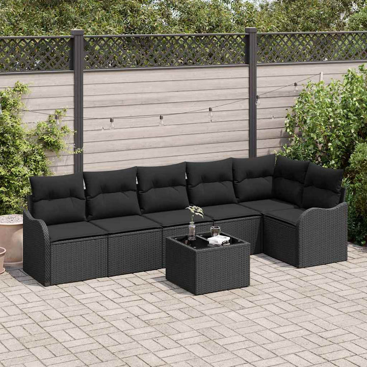 Havesofa Sæt med pude med opbevaring 7 pcs Beige Poly rattan