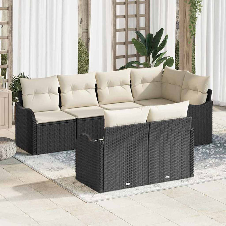 Havesofa Sæt med opbevaring 7 pcs Sort Poly rattan