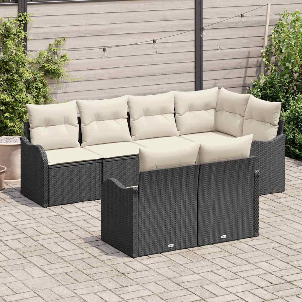 Havesofa Sæt med opbevaring 7 pcs Sort Poly rattan