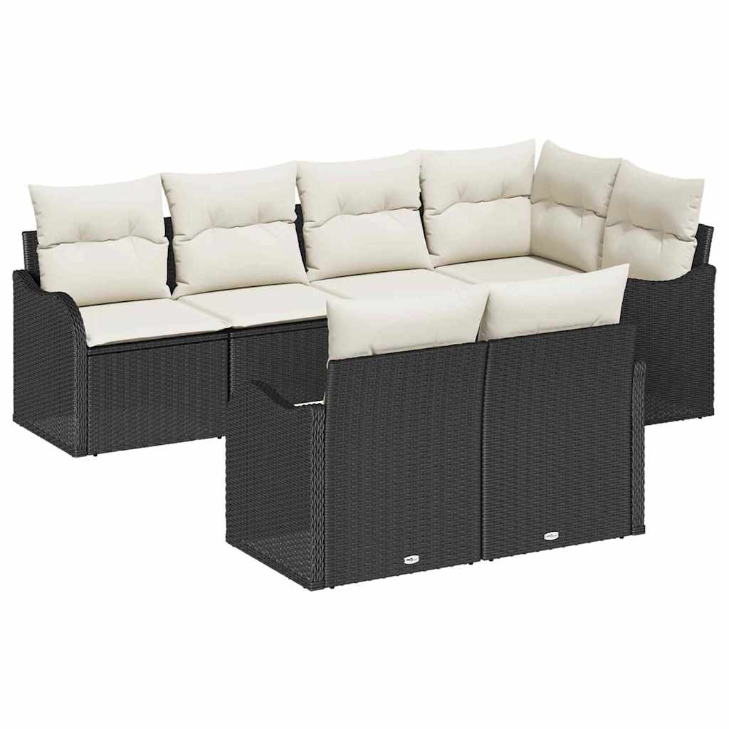 Havesofa Sæt med opbevaring 7 pcs Sort Poly rattan