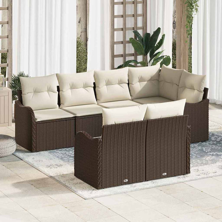 Havesofa Sæt med opbevaring 7 pcs Brun Poly rattan