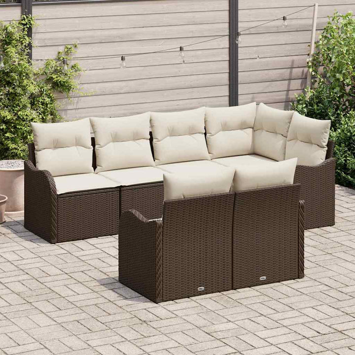 Havesofa Sæt med opbevaring 7 pcs Brun Poly rattan