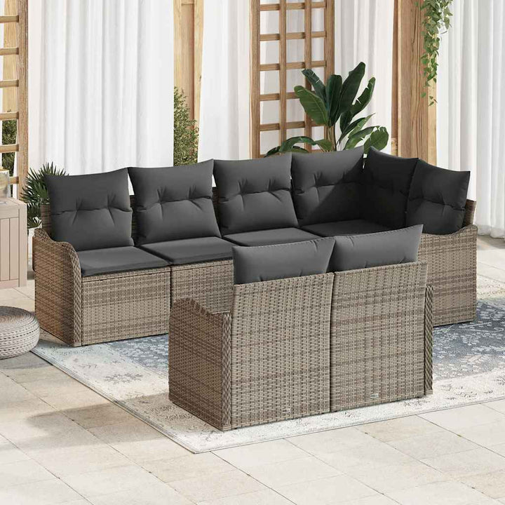 Havesofa Sæt med opbevaring 7 pcs Grå Poly rattan