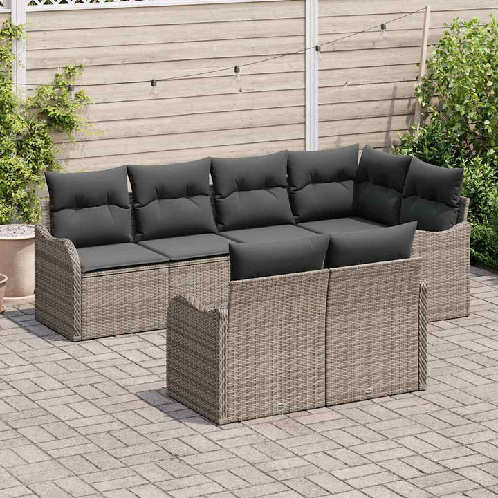 Havesofa Sæt med opbevaring 7 pcs Grå Poly rattan