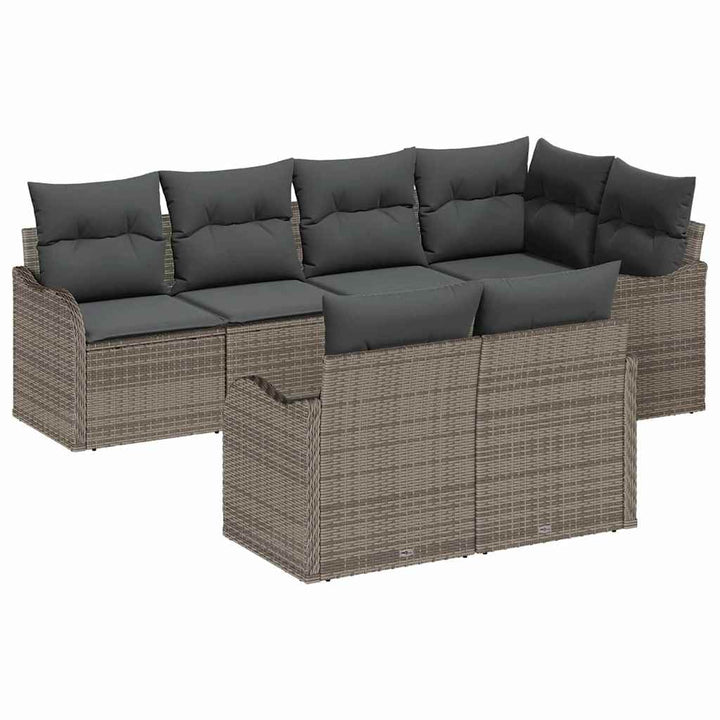 Havesofa Sæt med opbevaring 7 pcs Grå Poly rattan