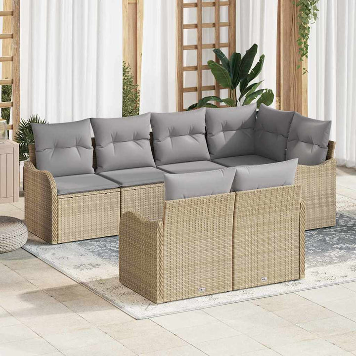 Havesofa Sæt med opbevaring 7 pcs Beige Poly rattan