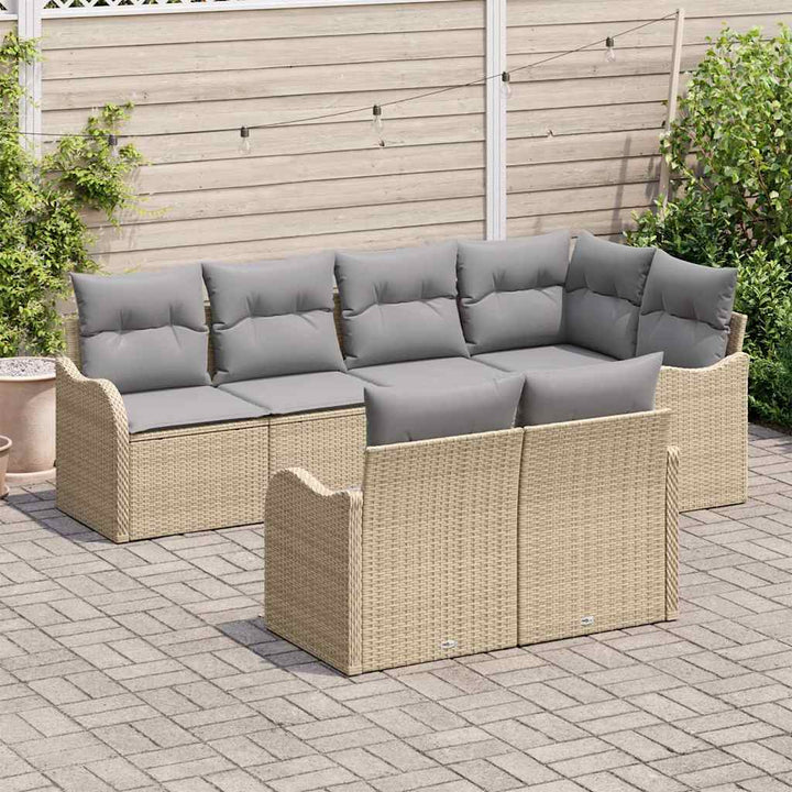 Havesofa Sæt med opbevaring 7 pcs Beige Poly rattan