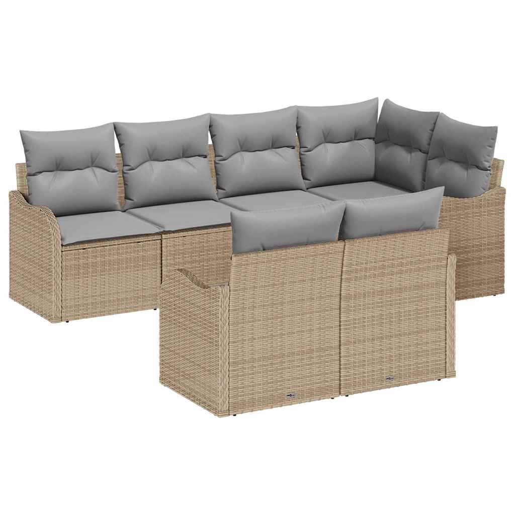 Havesofa Sæt med opbevaring 7 pcs Beige Poly rattan