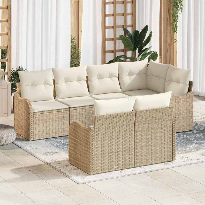 Havesofa Sæt med opbevaring 7 pcs Beige Poly rattan